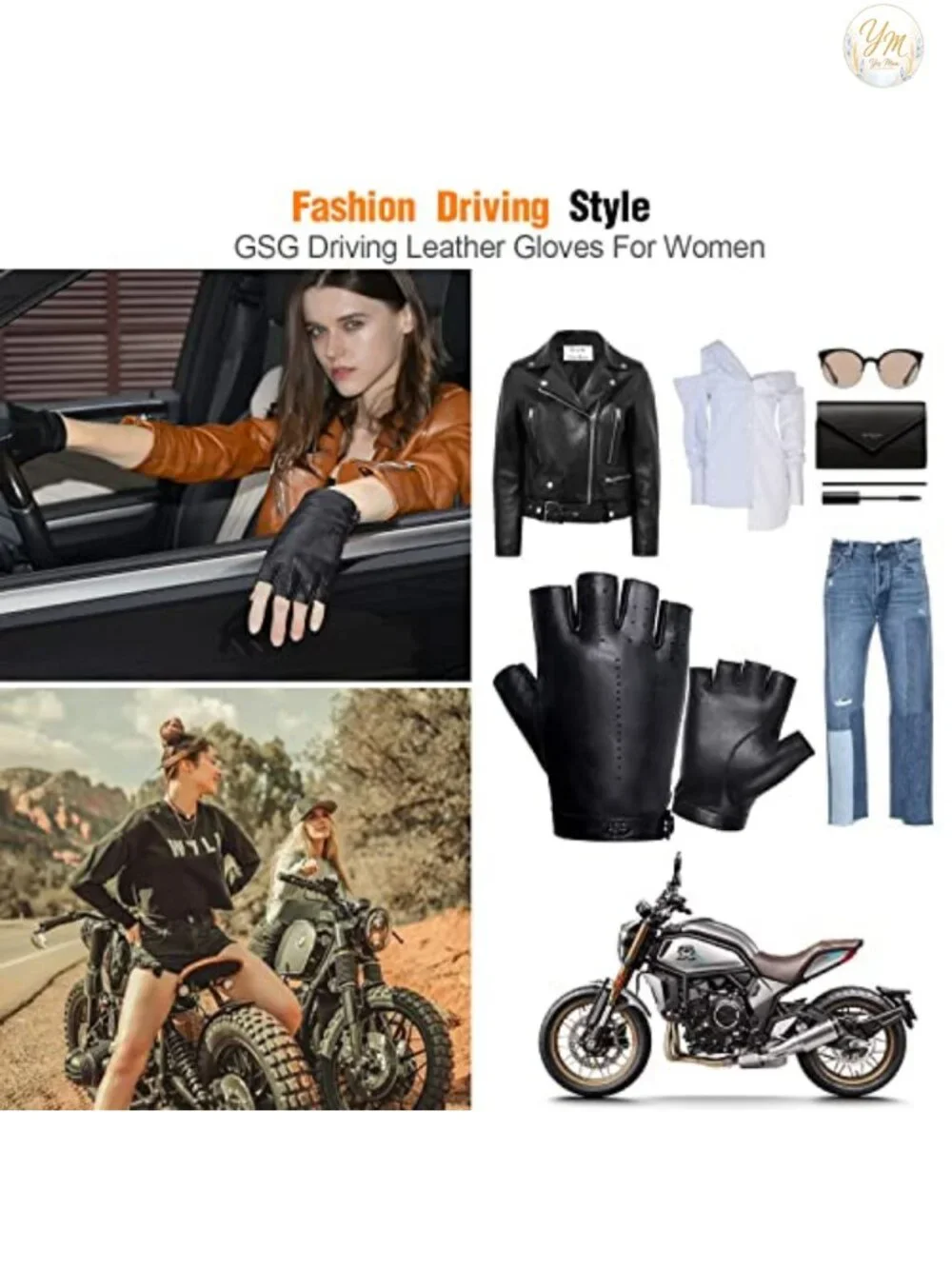 Genuine Sheepskin Leather Fingerless Driving Gloves for Women